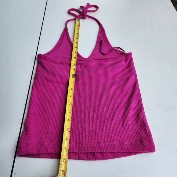NWT Old Navy Womens Hot Pink Ribbed V-neck Halter Tie Tank Top Built In Bra M - Picture 14 of 14